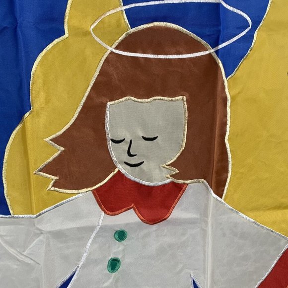 Christmas Angel Trumpet YARD Flag Red Blue 28x39 Nice Two Sided Vintage 1994 - Picture 2 of 3